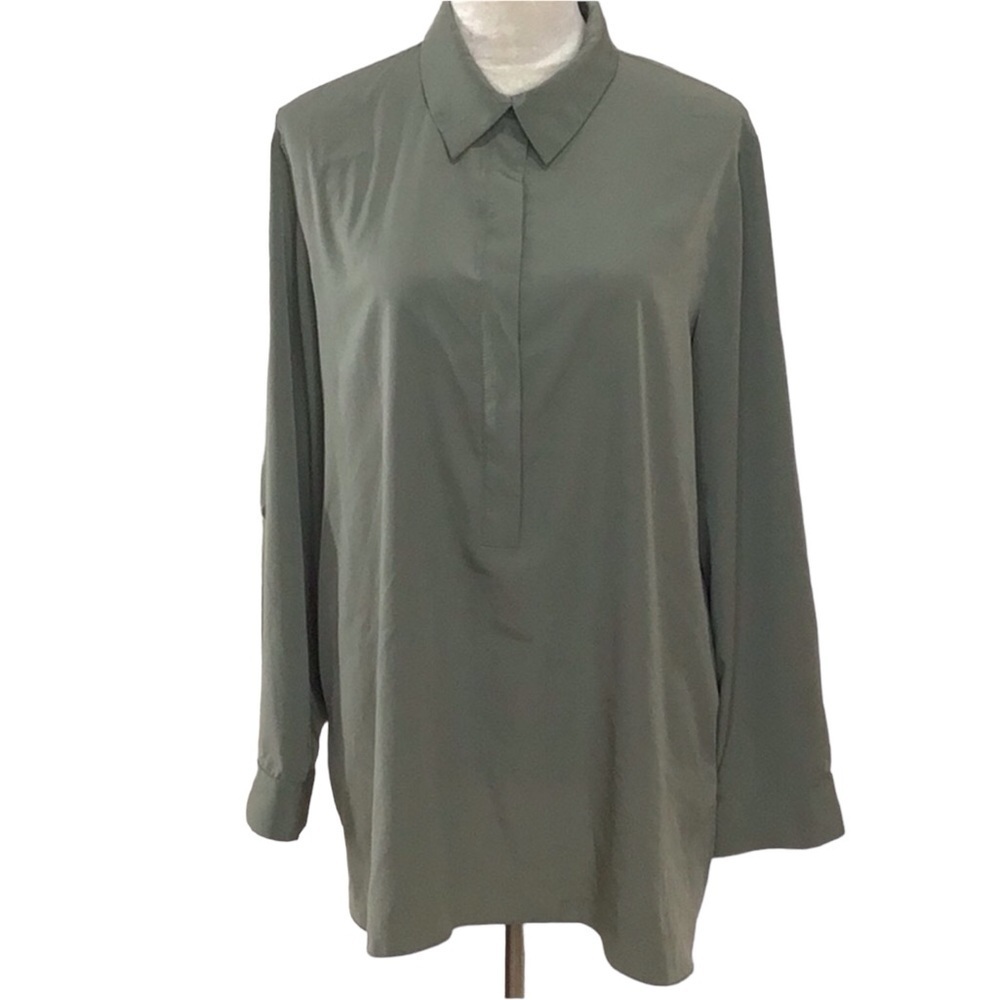 Chico’s Olive Green Buttoned Long Sleeve Blouse Chico’s Size 2- Large